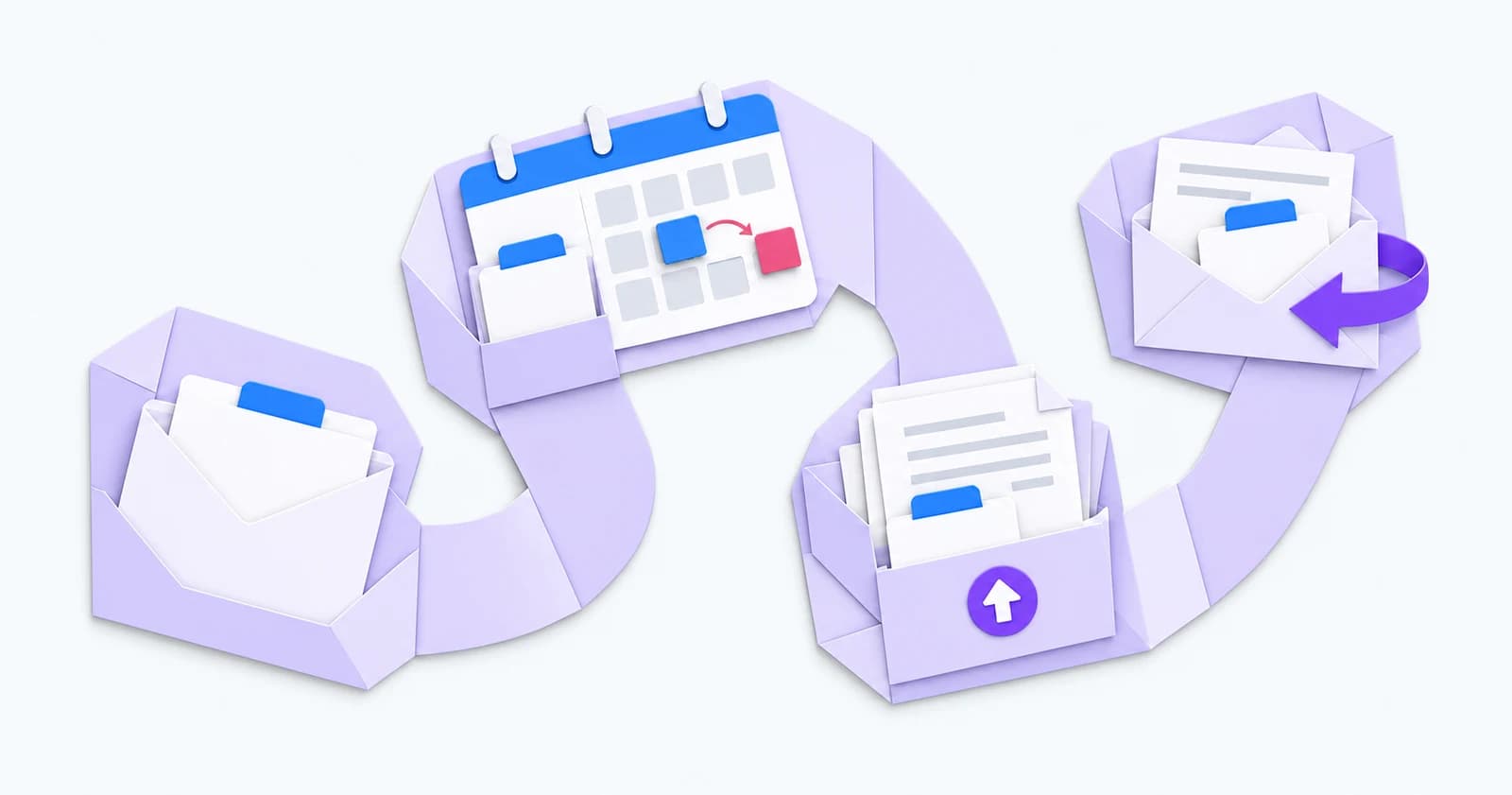A winding paper itinerary links application, a changed interview date, documents and follow-up — conceptual illustration of the candidate journey